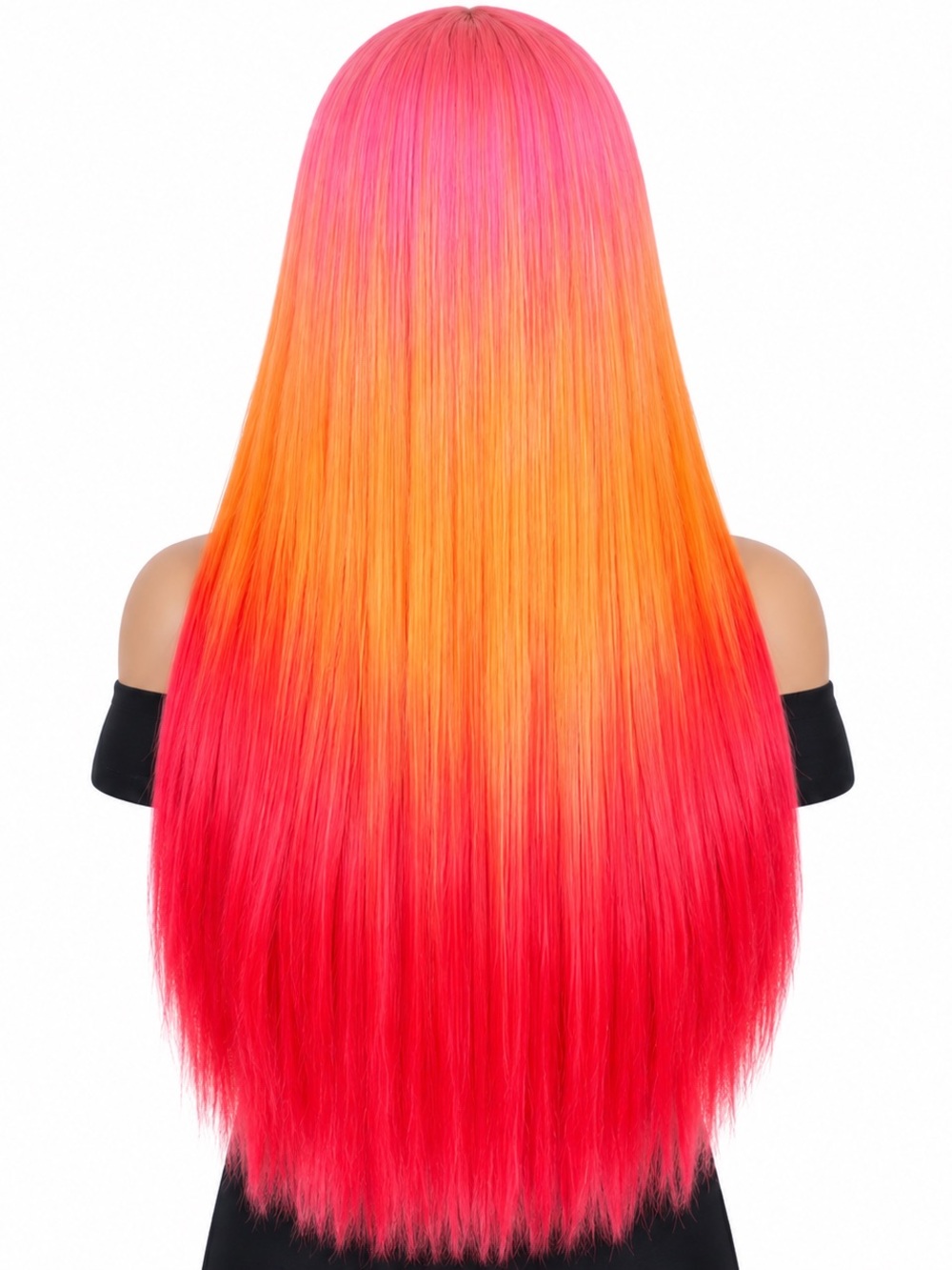 Pastel rainbow Sleek Ombre Pink-Orange-Red Straight Lace Frontal Wig 28 inches l - Picture 2 of 7